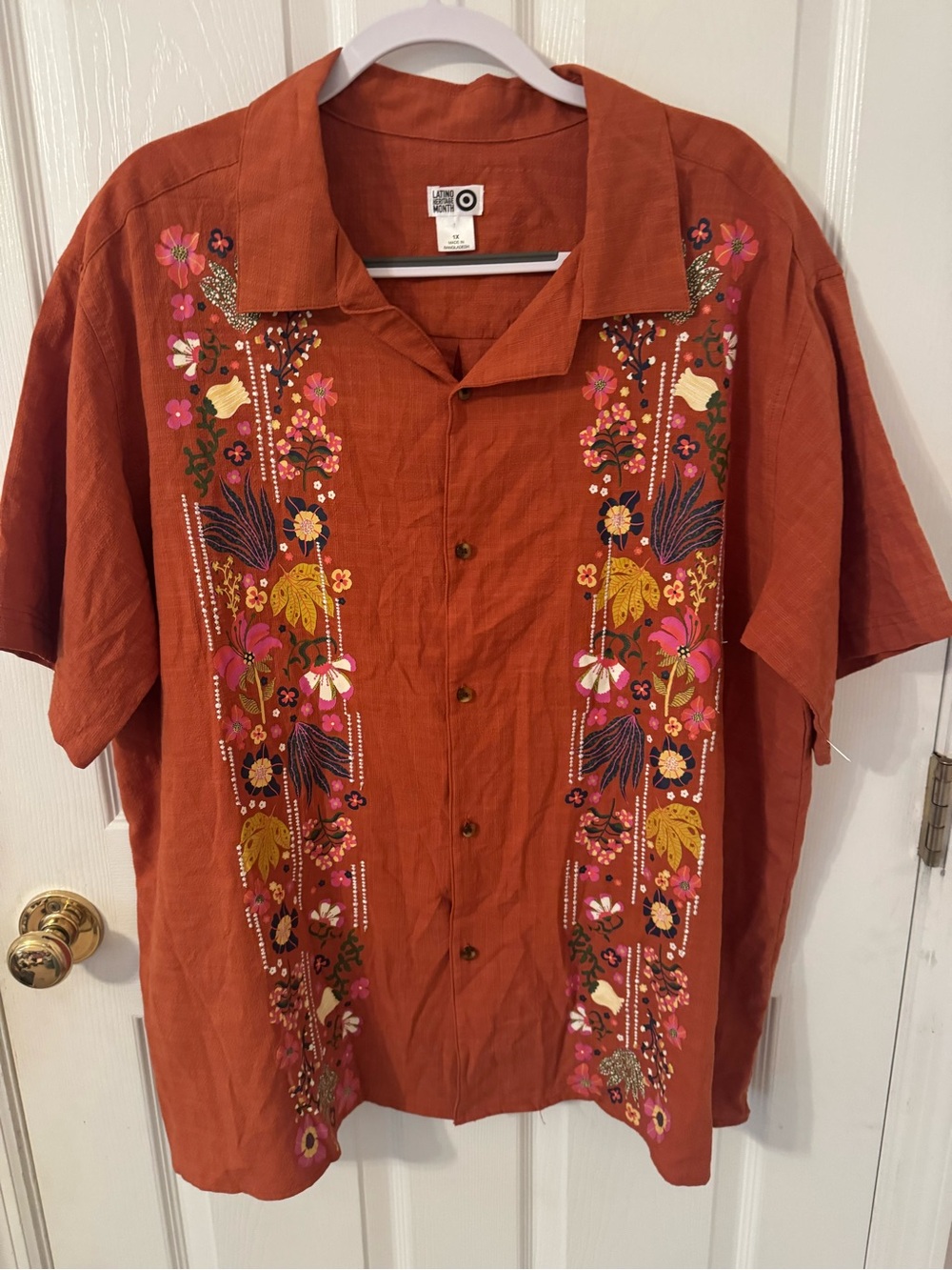Target Goodfellow & Co Rust Embroidered Short-Sleeve Button-Down Shirt